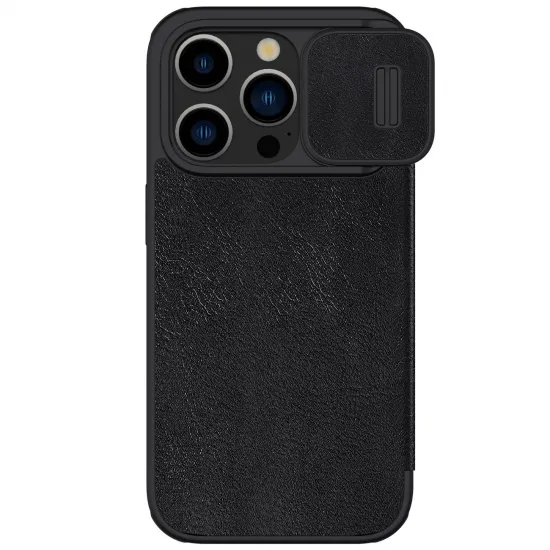 Leather Case with Camera Cover for iPhone 15 Pro Max Nillkin Qin Pro Leather - Black