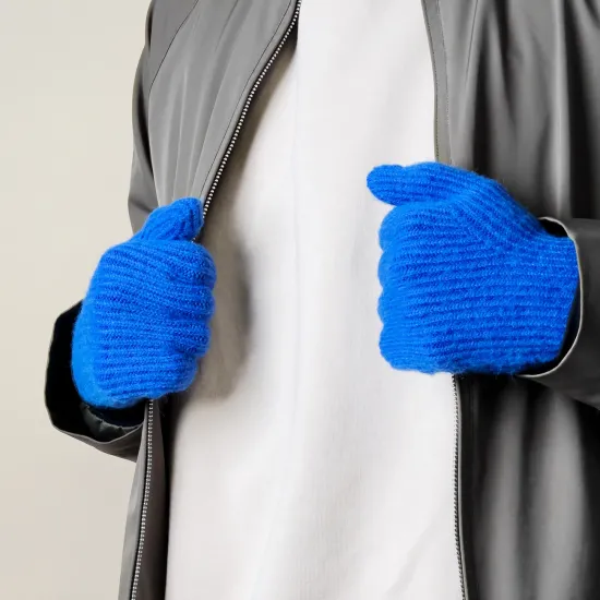 Braided telephone gloves with cutouts for fingers - blue