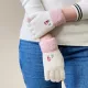 Women's winter telephone gloves with a snowman and a Christmas tree - white and pink