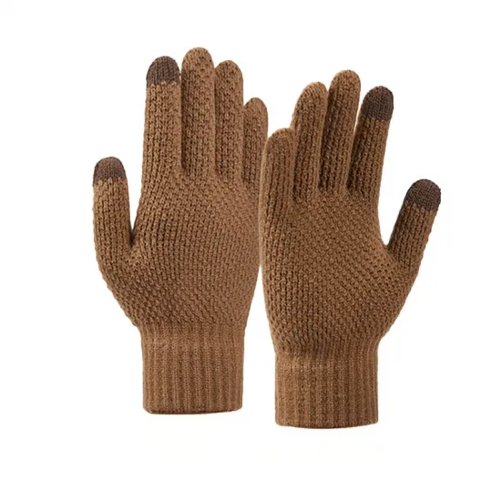 Winter braided phone gloves - brown