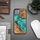 Bewood Unique Turquoise iPhone 14 Wood and Resin Case - Turquoise Black
