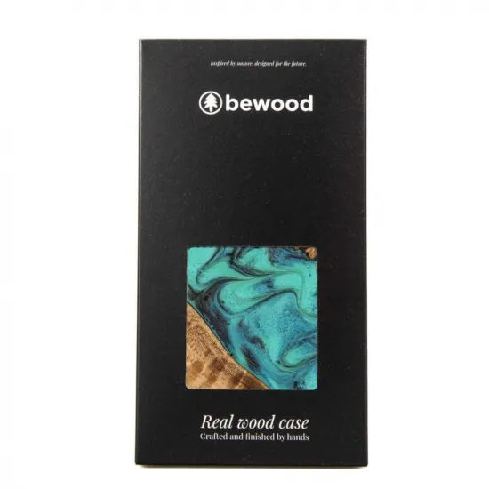 Bewood Unique Turquoise iPhone 14 Wood and Resin Case - Turquoise Black