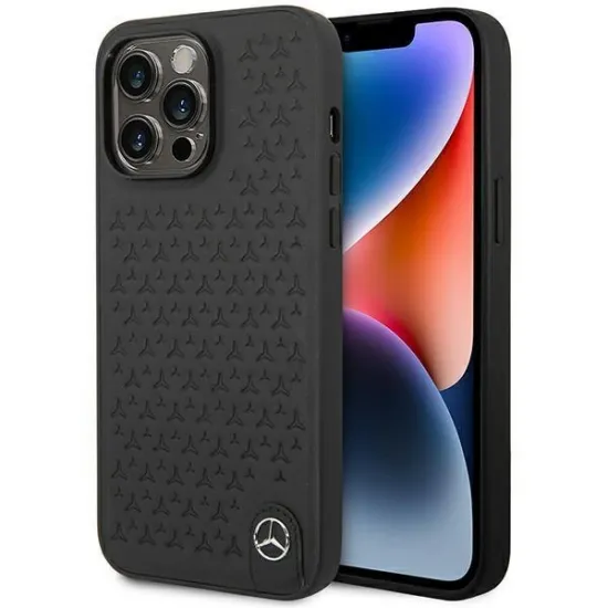 Mercedes Leather Stars Pattern case for iPhone 14 Pro Max - black