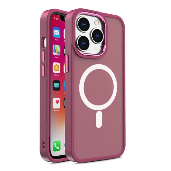 Magnetische, farblich matte Hülle für iPhone 15 Plus – Burgunderrot