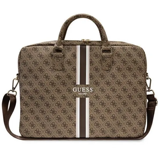 Guess 4G Printed Stripes bag for a 16&quot; laptop - brown