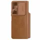 Leather Case with Flip and Camera Protector for Samsung Galaxy Z Fold 5 Nillkin Qin Leather Pro - Brown