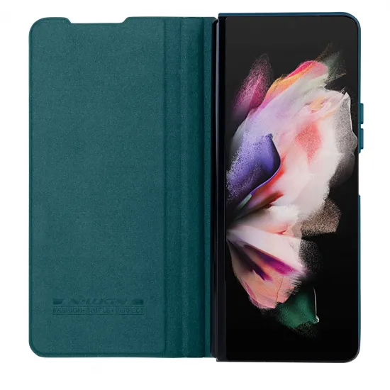 Leather Case with Flip and Camera Protector for Samsung Galaxy Z Fold 5 Nillkin Qin Leather Pro - Green