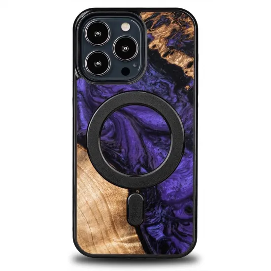 Wood and Resin Case for iPhone 13 Pro MagSafe Bewood Unique Violet - Purple and Black
