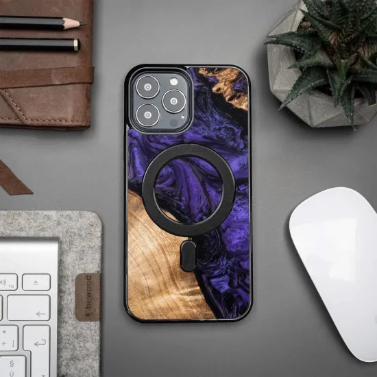 Wood and Resin Case for iPhone 13 Pro Max MagSafe Bewood Unique Violet - Purple and Black