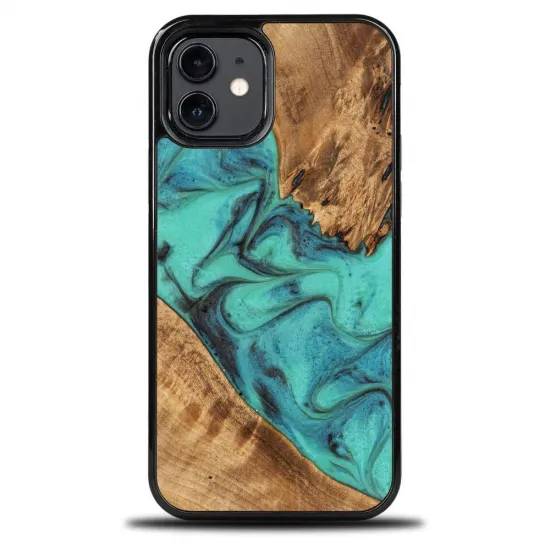 Bewood Unique Turquoise iPhone 12/12 Pro Wood and Resin Case - Turquoise Black