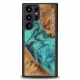 Wood and Resin Case for Samsung Galaxy S23 Ultra Bewood Unique Turquoise - Turquoise Black