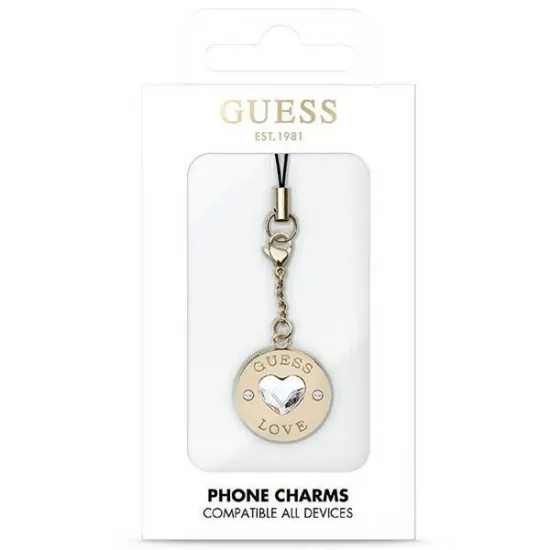 Guess case GUCPMHGLD Phone Strap Heart Diamond Charm with Rhinestones