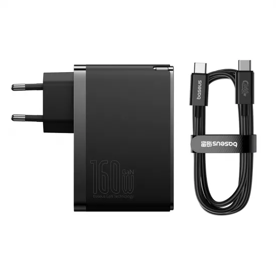 Baseus GaN5 Pro GaN charger 2x USB-C / USB-A 160W - black + USB-C - USB-C 240W cable - black