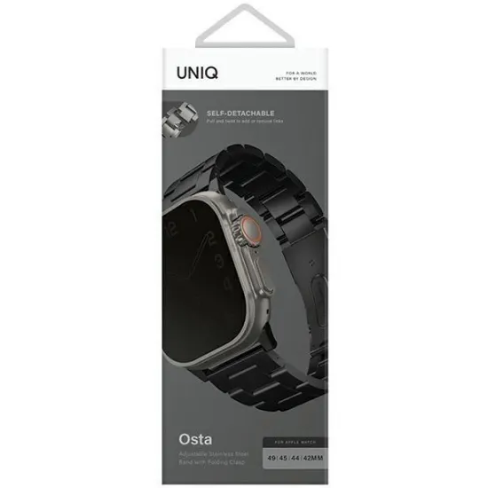Uniq Osta Armbandgehäuse für Apple Watch 42/44/45/ 49 mm Serie 1/2/3/4/5/6/7/8/SE/SE2/Ultra Edelstahl – Schwarz