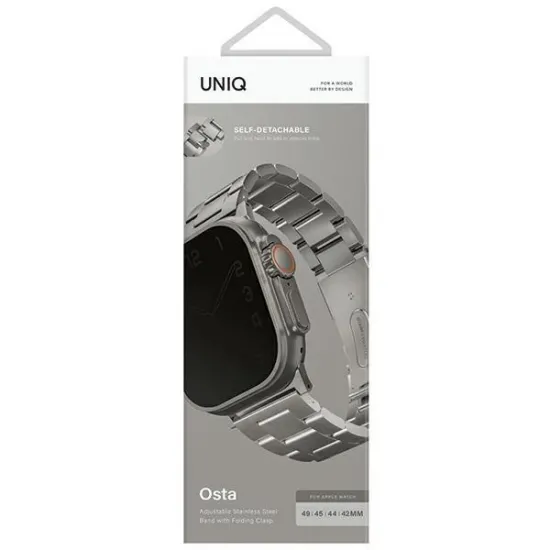 Uniq Osta Strap Case for Apple Watch 42/44/45/ 49mm Series 1/2/3/4/5/6/7/8/SE/SE2/Ultra Stainless Steel Silver/Titanium Silver