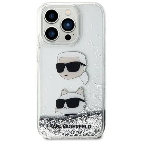 Karl Lagerfeld KLHCP14XLDHKCNS case for iPhone 14 Pro Max 6.7&quot; - silver Liquid Glitter Karl&amp;Choupette Heads