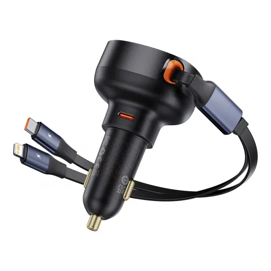 Baseus Enjoyment USB-C car charger with USB-C / Lightning 60W cable - black