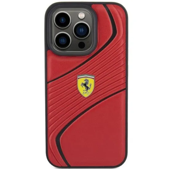 Ferrari Twist Metal Logo case for iPhone 15 Pro - red