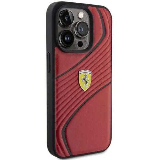 Ferrari Twist Metal Logo case for iPhone 15 Pro - red