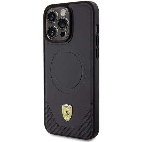 Ferrari Carbon Metal Logo MagSafe case for iPhone 15 Pro Max - black