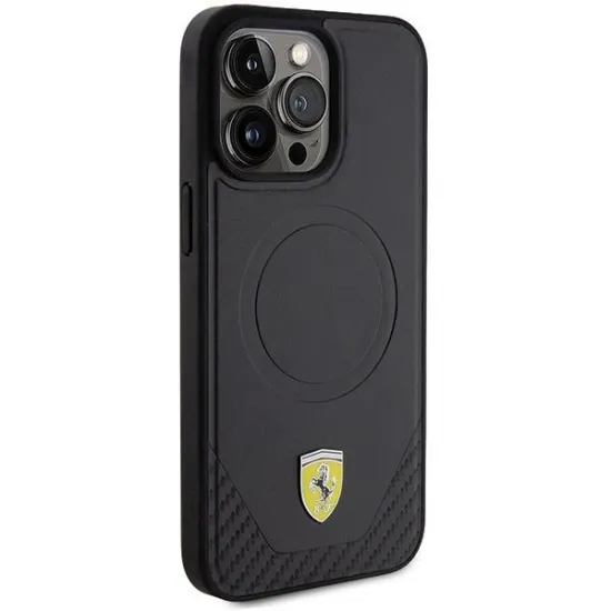 Ferrari Carbon Metal Logo MagSafe case for iPhone 15 Pro Max - black