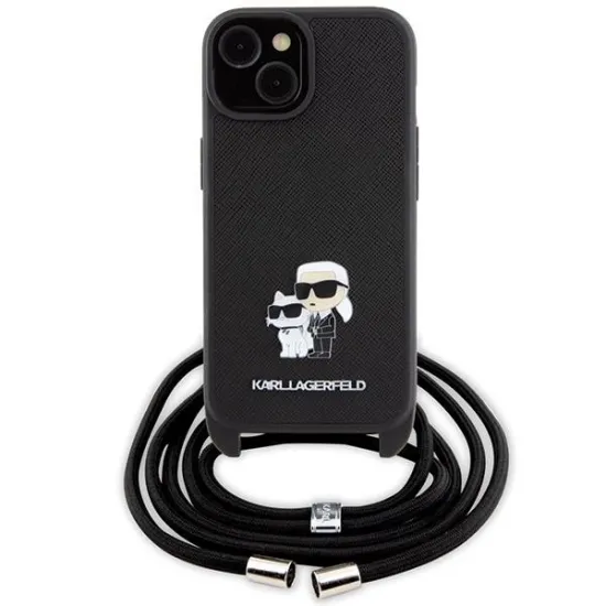 Karl Lagerfeld Crossbody Saffiano Metal Pin Karl &amp; Choupette case for iPhone 15 Plus - black