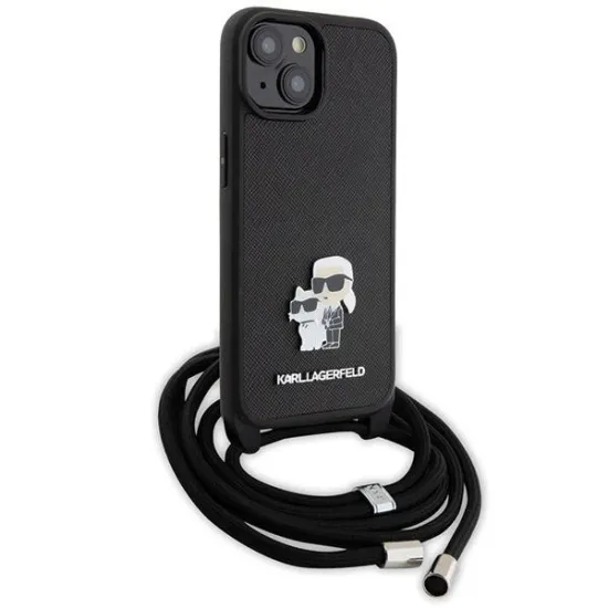 Karl Lagerfeld Crossbody Saffiano Metal Pin Karl &amp; Choupette case for iPhone 15 Plus - black