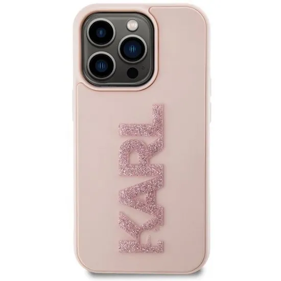 Karl Lagerfeld 3D Rubber Glitter Logo case for iPhone 15 Pro Max - pink