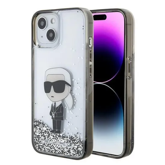 Karl Lagerfeld KLHCP15SLKKNSK iPhone 15 6.1" transparent hardcase Liquid Glitter Ikonik