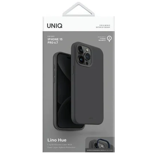 Uniq Lino Hue iPhone 15 Pro Max 6.7&quot; case Magclick Charging gray/charcoal gray