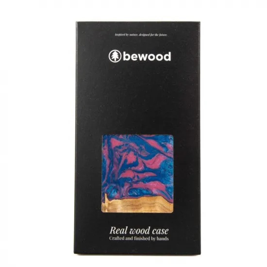 Wood and resin case for iPhone 15 Pro Bewood Unique Vegas - pink and blue