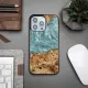 Wood and resin case for iPhone 15 Pro Max Bewood Unique Uranus - blue and white