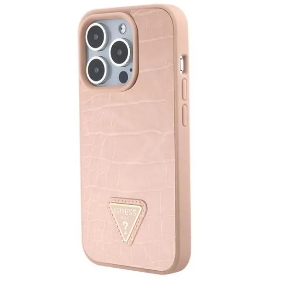 Guess GUHCP15XPCRTHCP iPhone 15 Pro Max pink/pink hardcase Croco Triangle Metal Logo