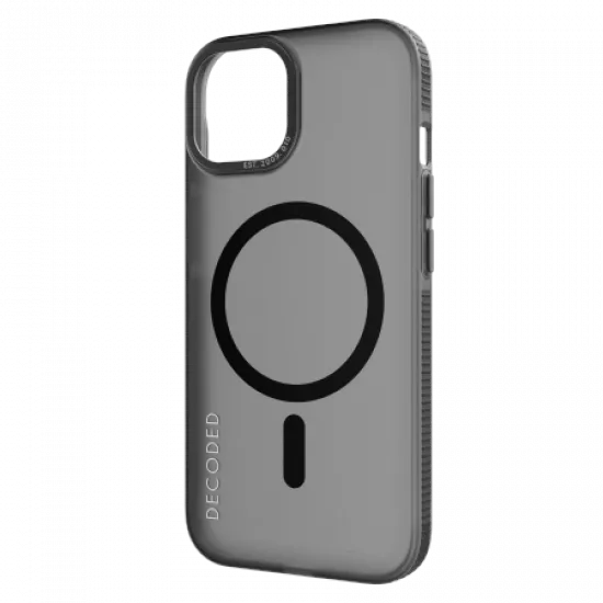 Decoded Transparent Grip Case with MagSafe for iPhone 15 Plus - gray and black