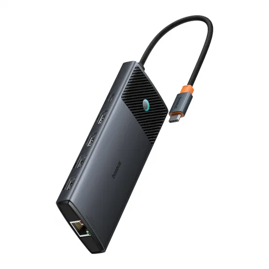 HUB 10in1 Baseus Metal Gleam Series USB-C to USB-C PD / USB-C / 3x USB-A / 2x HDMI / RJ-45 / SD / TF - black