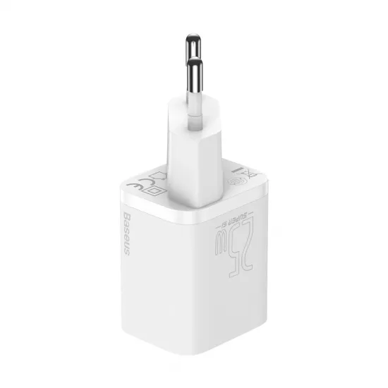 Baseus Super Si Quick Charger 1C 25W EU Sets White + Mini White Cable Type-C to Type-C 3A 1m (TZCCSUP-L02)