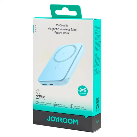 Joyroom JR-W020 20 W 10000 mAh MagSafe Powerbank + USB-A – USB-C 0,25 m Kabel – Hellblau