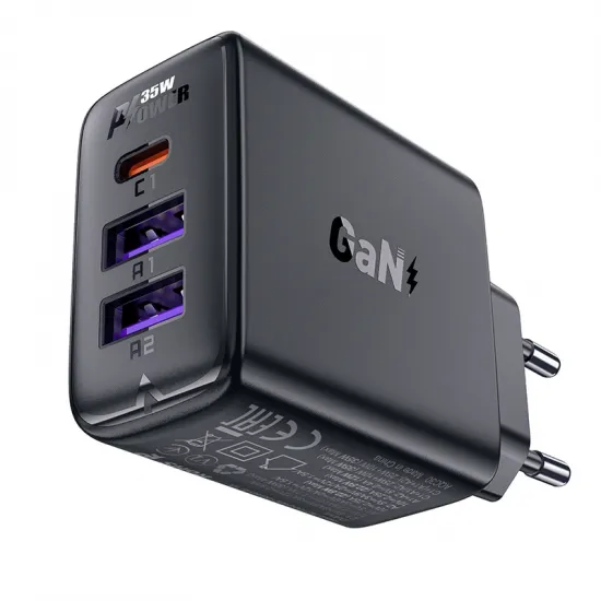 Acefast A57 PD 35W GaN charger 2 x USB-A + USB-C with 3 ports - black