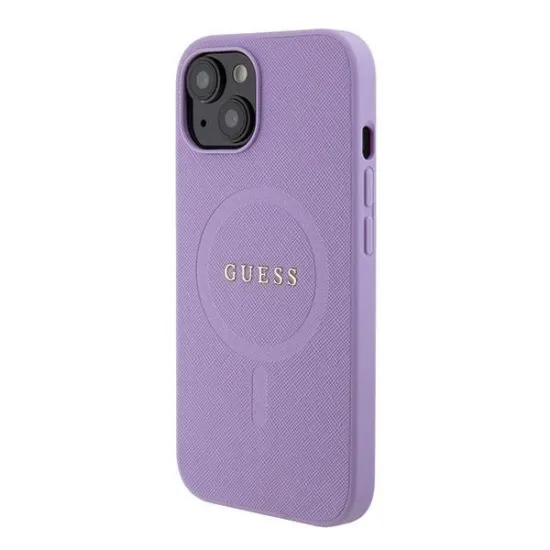 Guess Saffiano MagSafe Hülle für iPhone 15 Plus – Lila