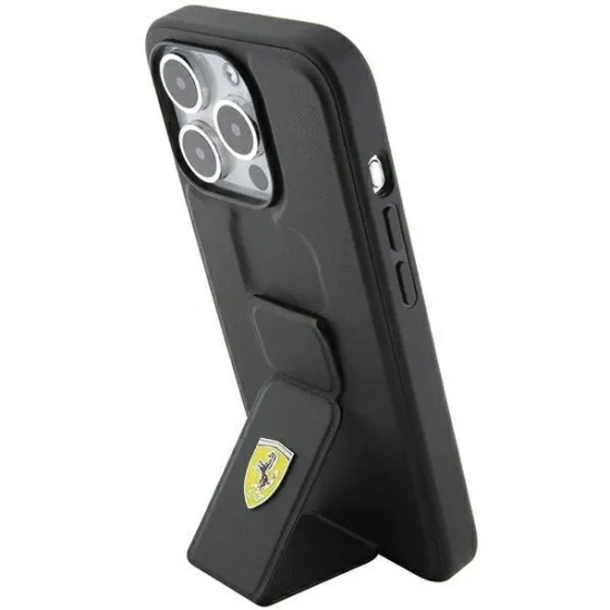 Ferrari Grip Stand Metal Logo case for iPhone 15 Pro Max - black