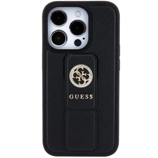 Guess Grip Stand 4G Triangle Strass case for iPhone 15 Pro - black
