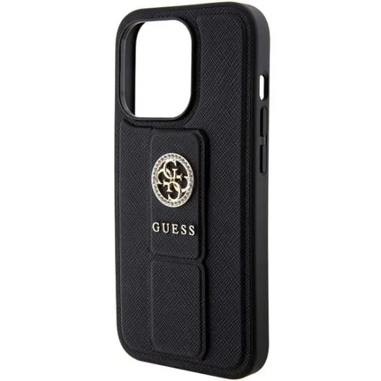 Guess Grip Stand 4G Triangle Strass case for iPhone 15 Pro - black