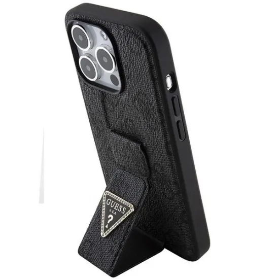 Guess Grip Stand 4G Triangle Strass case for iPhone 15 Pro Max - black