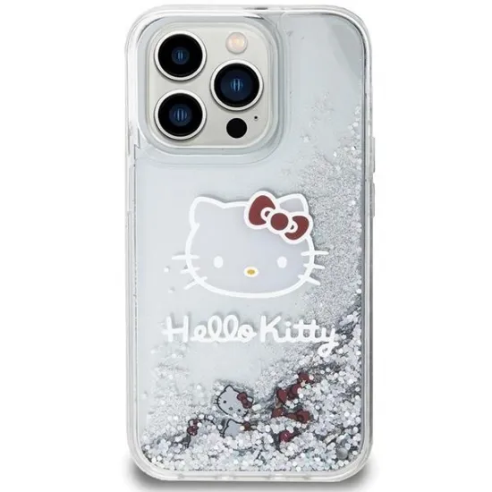 Hello Kitty Liquid Glitter Charms Kitty Head case for iPhone 14 Pro Max - silver
