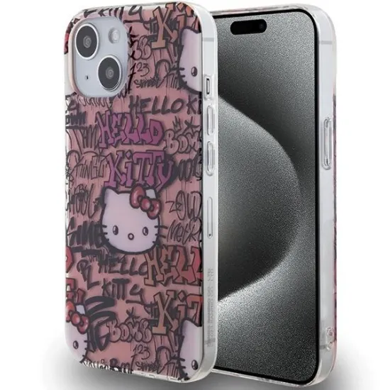 Hello Kitty IML Tags Graffiti-Hülle für iPhone 15 – Rosa