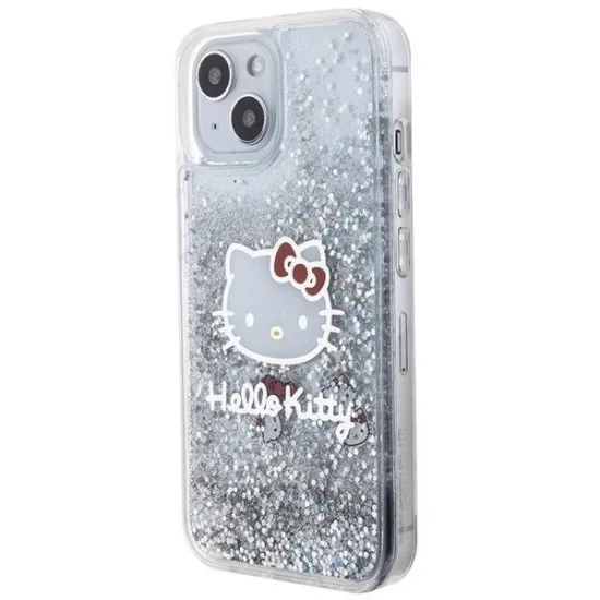 Coque Hello Kitty Liquid Glitter Charms Kitty Head pour iPhone 15 - argent