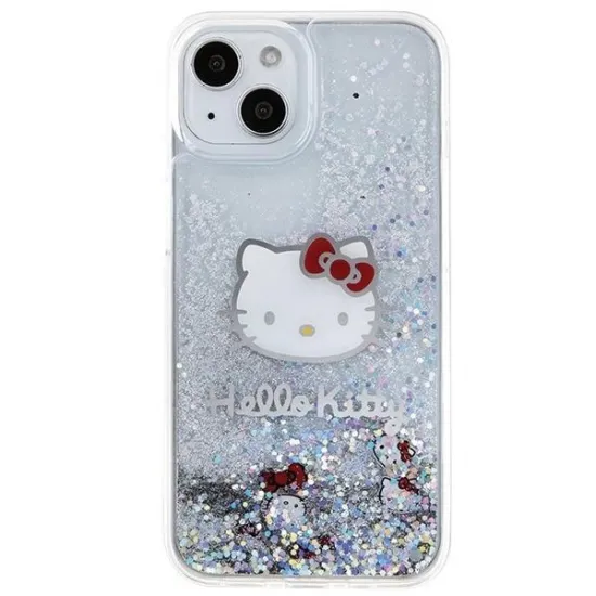 Coque Hello Kitty Liquid Glitter Charms Kitty Head pour iPhone 15 - argent