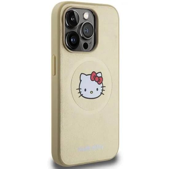 Coque MagSafe Hello Kitty en Cuir Kitty Head pour iPhone 15 Pro - Or