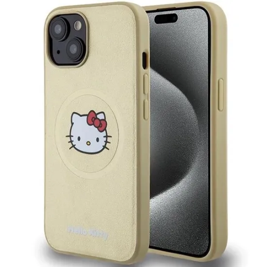 Coque Hello Kitty en cuir Kitty Head MagSafe pour iPhone 15 - or