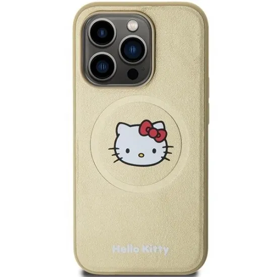 Étui MagSafe en cuir Hello Kitty Kitty Head pour iPhone 15 Pro Max - doré